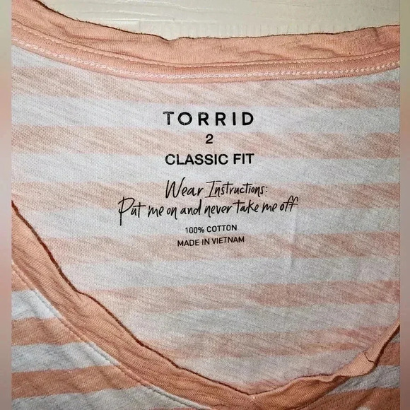 Torrid Classic Fit Striped Cotton Pocket Tee Top Peach & White Plus Size 2X - Picture 7 of 7